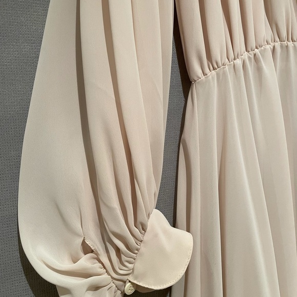 Vintage ivory micro pleated chiffon long maxi dress - Picture 2 of 5